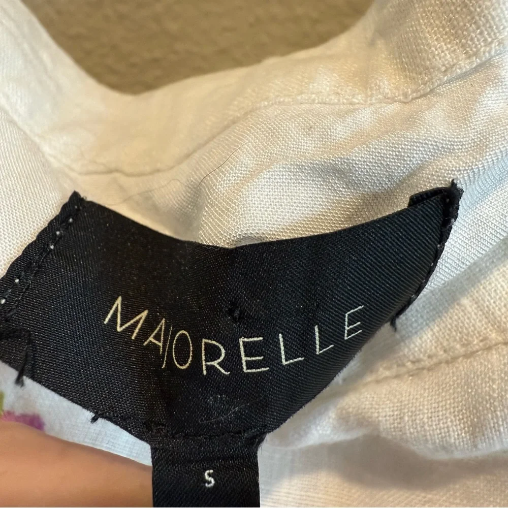 MAJORELLE “Wesley” White Ivory Linen Crop Top with Pastel Embroidered Floral - Picture 5 of 8